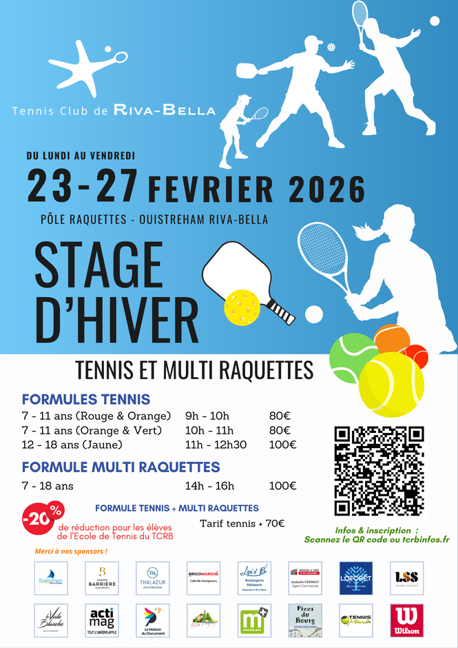 Stages de tennis et multi-raquettes : Semaine du 23 au 27 Février 2026 Stages de tennis et multi-raquettes : Semaine du 23 au 27 Février 2026