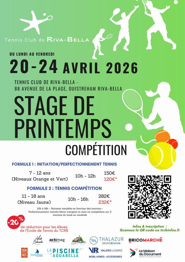 Stage de tennis compétition : Semaine du 20 au 24 Avril 2026