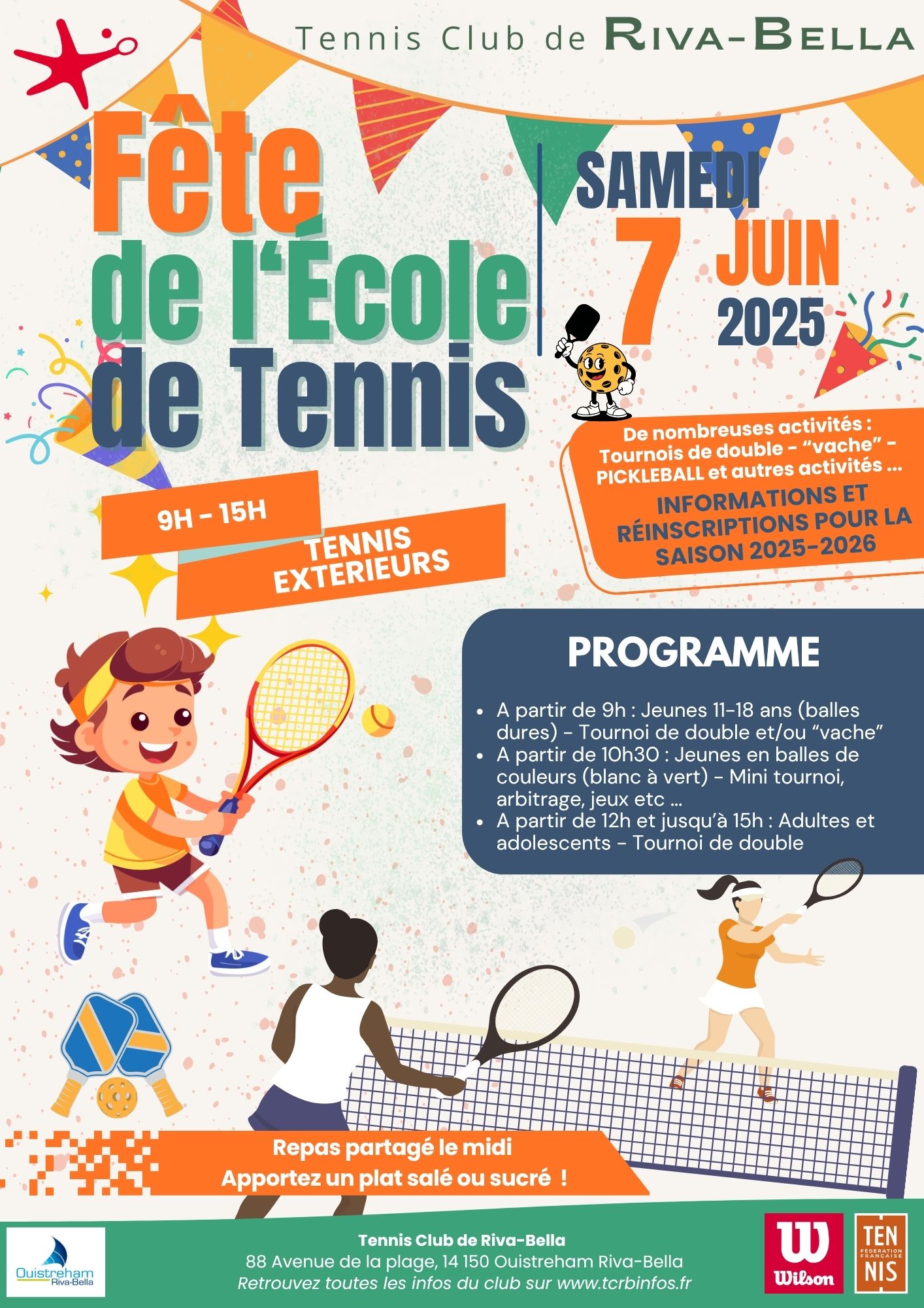 Samedi 7 juin 2025 : Fête de l'Ecole de Tennis pour les jeunes et les adultes !