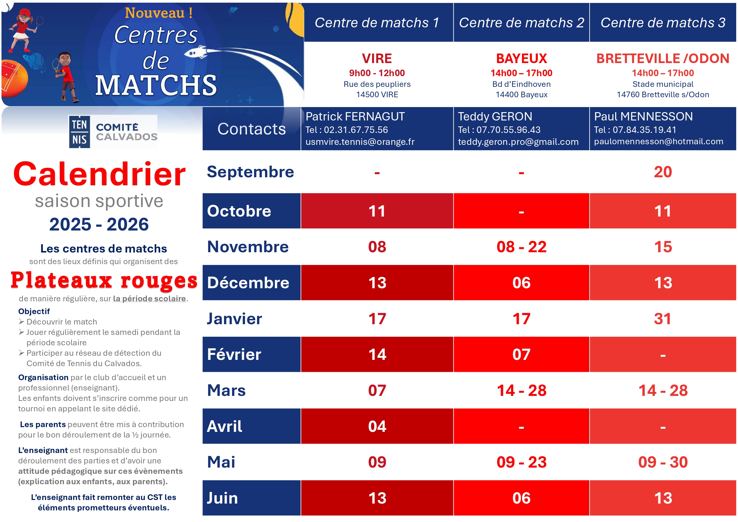 Le calendrier des plateaux Galaxie Rouge et une Nouveauté : les centres de match !
