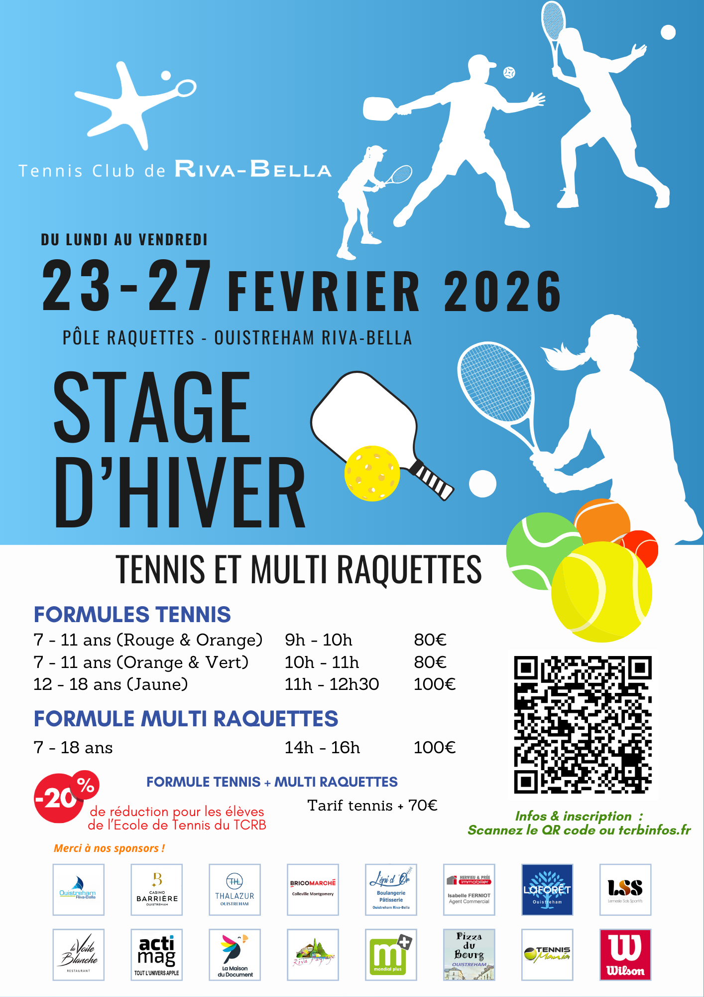 Stages de tennis et multi-raquettes : Semaine du 23 au 27 Février 2026