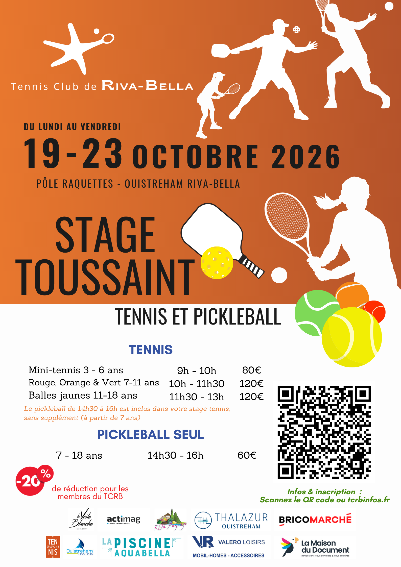 Stages de tennis et pickleball : Semaine du 19 au 23 Octobre 2026