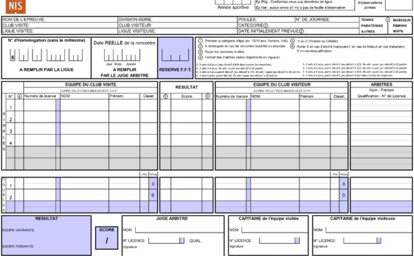 Match par équipes : Remplir la feuille de match sur Ten Up 